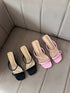 Women Rhinestone Embedded Straps Slid-On Heels